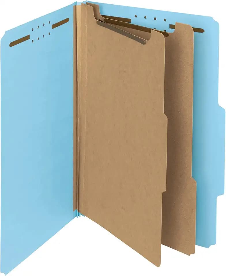 Smead 100% Recycled Pressboard Classification File Folder, 2 Dividers, 2" Expansion, Legal Size, Blue, 10 per Box (19021)