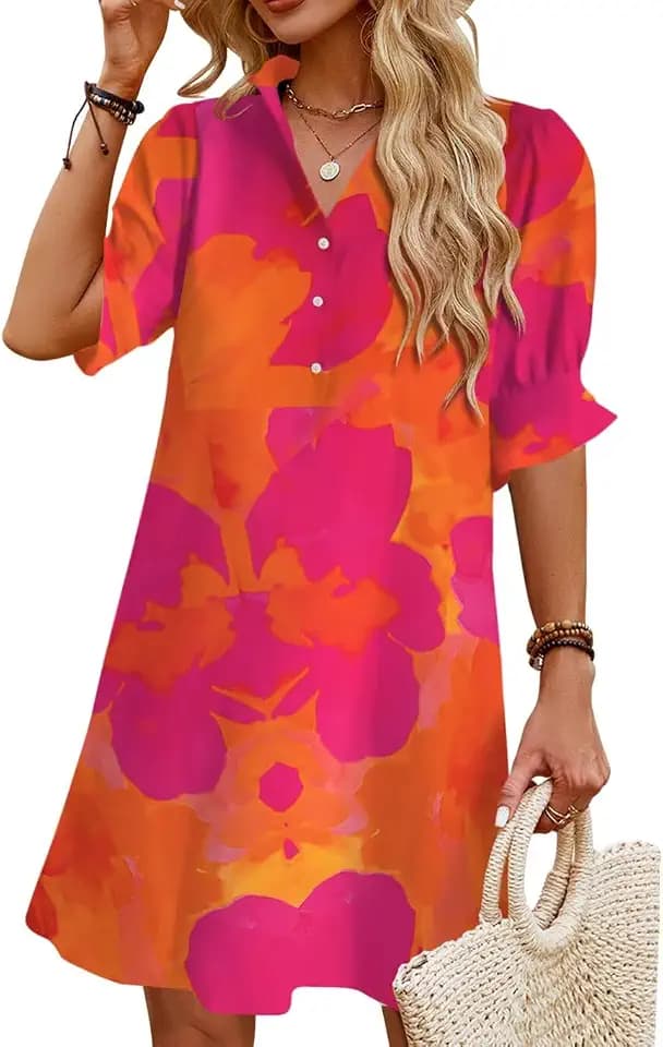 Womens Summer Shirt Mini Beach Dresses