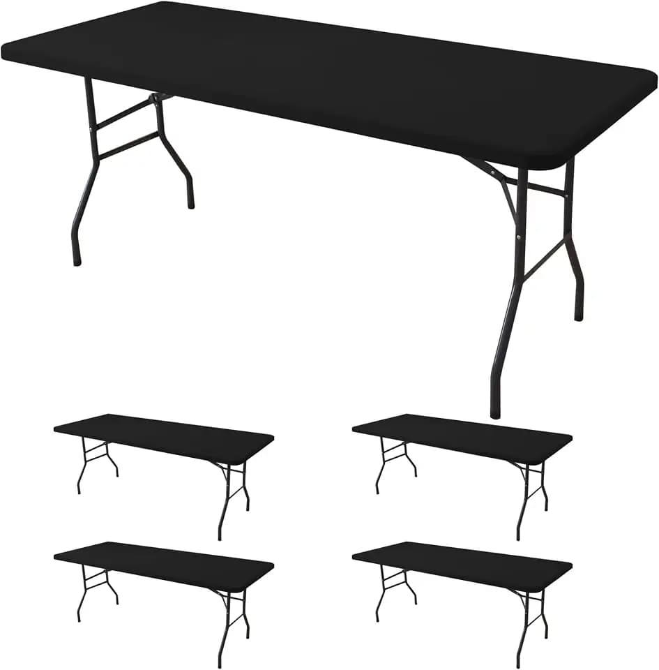 Fitted Tablecloth for 6 Foot Rectangle Tables-Black Picnic Table Covers