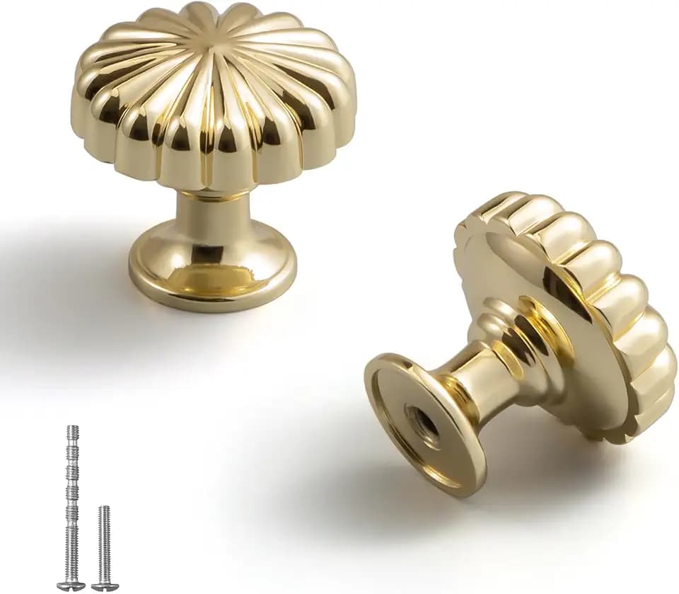YAGU Modern 6 Pack Polished Brass Dresser Drawer Knobs 1-1/5 Inch Bright Gold Kitchen Cabinet Pulls Round Solid Hardware for Cupboard Wardrobe Closet