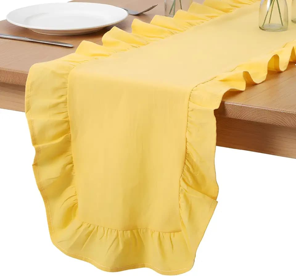 Oudain Yellow Ruffled Table Runner 118 Inches Long, Scalloped Edge