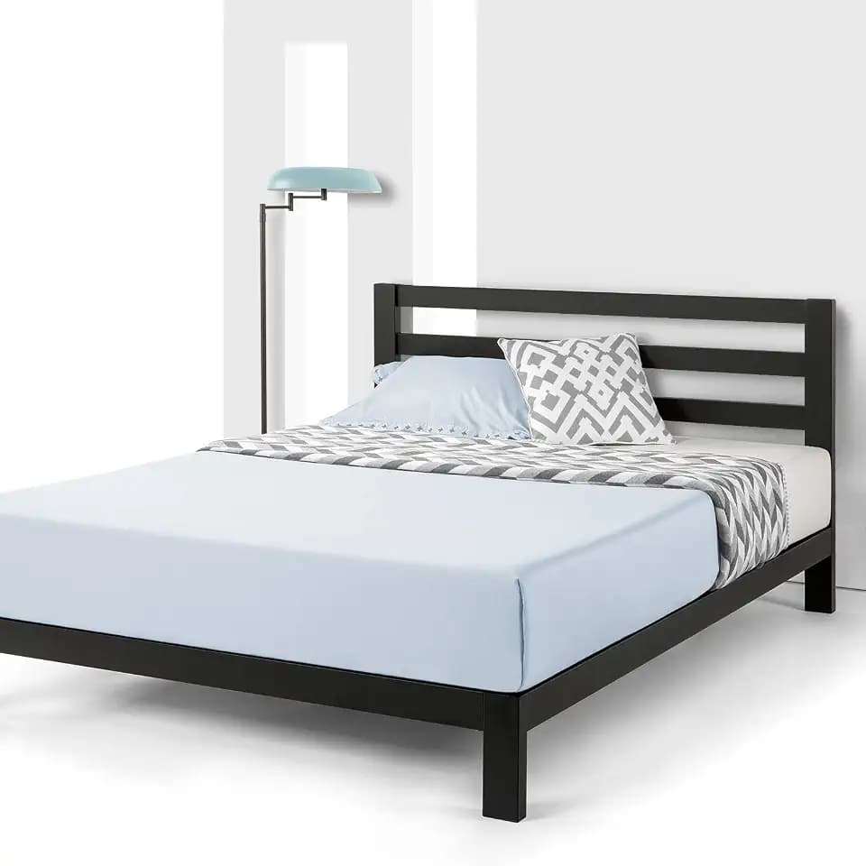 Mellow 10 inch Heavy Duty Metal Platform Bed W/Headboard/Wooden Slat Support/Mattress Foundation (No Box Spring Needed), Twin, Black