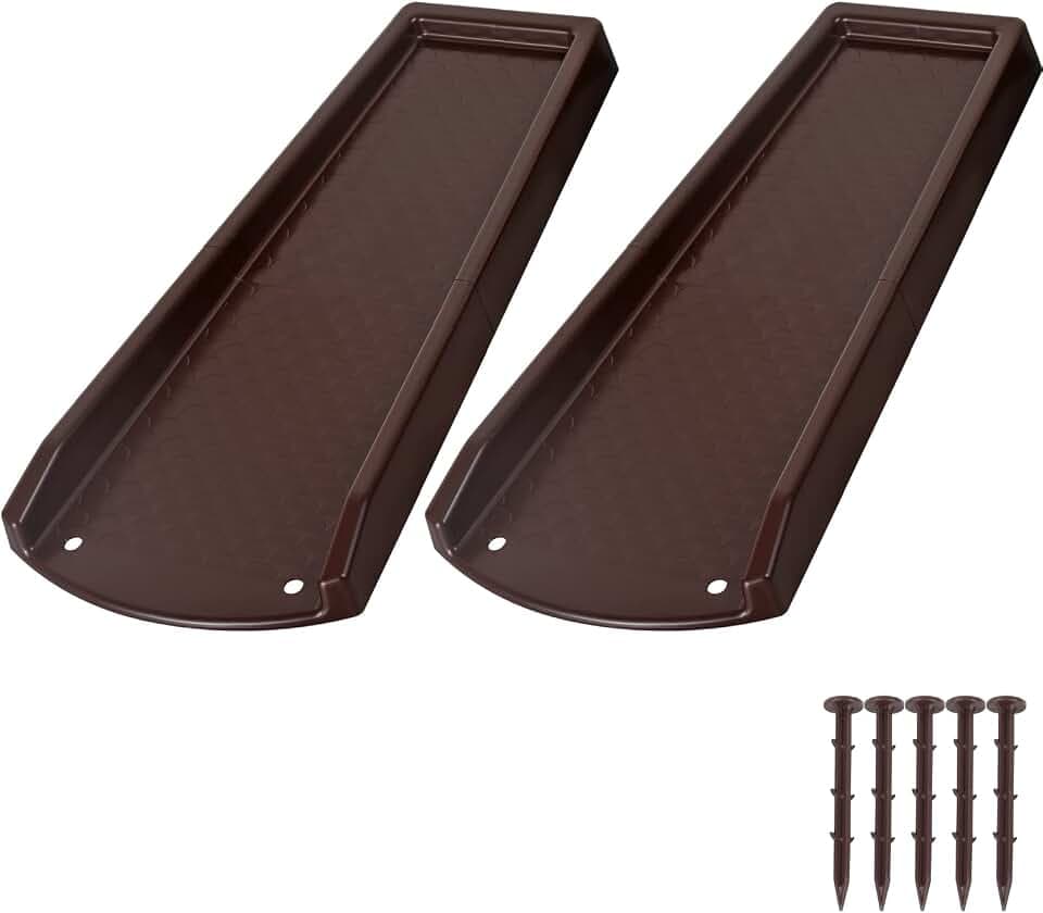 plusgutter Rain Gutter Downspout Splash Block, Gutter Downspout Extensions for Water Drainage, 24" Gutter Splash Guards Downspout Extender, Fixable Down spout Drain Trays with PE Nails(2 Pack, Brown)