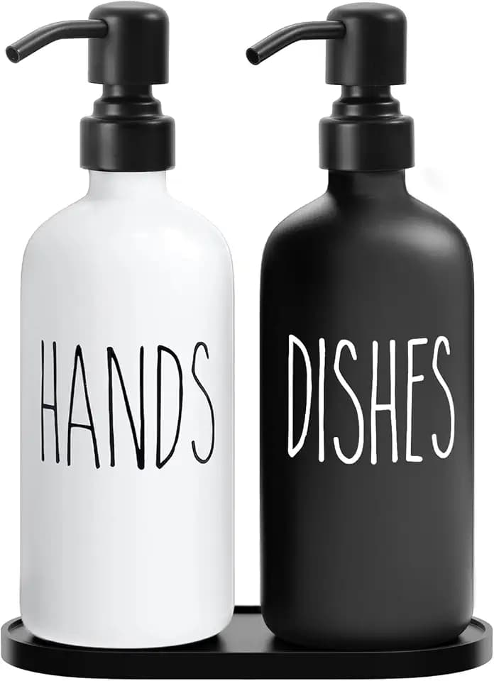 MOMEEMO Kitchen Soap Dispenser Set, Black & White