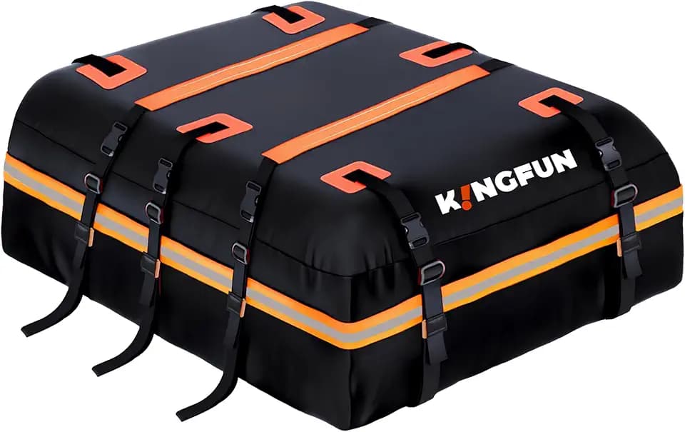 Kingfun Car Rooftop Cargo Carrier- 20 Cubic Feet Waterproof Roof Bag Fit All Vehicles with/Without Roof Rack, Car Top Luggage Carrier with Anti-Slip Mat (17 Cubic Feet)