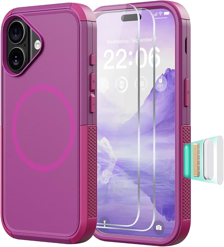 Diverbox Magnetic for iPhone 17 Case-(Compatible with MagSafe) Heavy Duty Protection Phone Case with Camera Control Button with Screen Protector Shockproof Drop-Proof 6.3 inch (Rose)