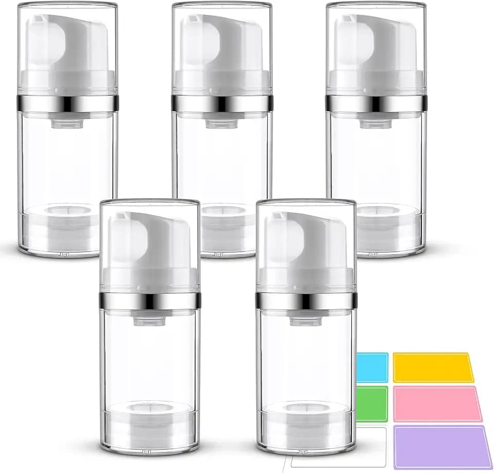 Cosywell Airless Pump Dispenser Bottles 5 Pack 1.7oz/50ml Empty Moisturizer Pump Dispenser Airless Cosmetic Pump Container Travel Pump Bottles for Toiletries Shampoo Lotion