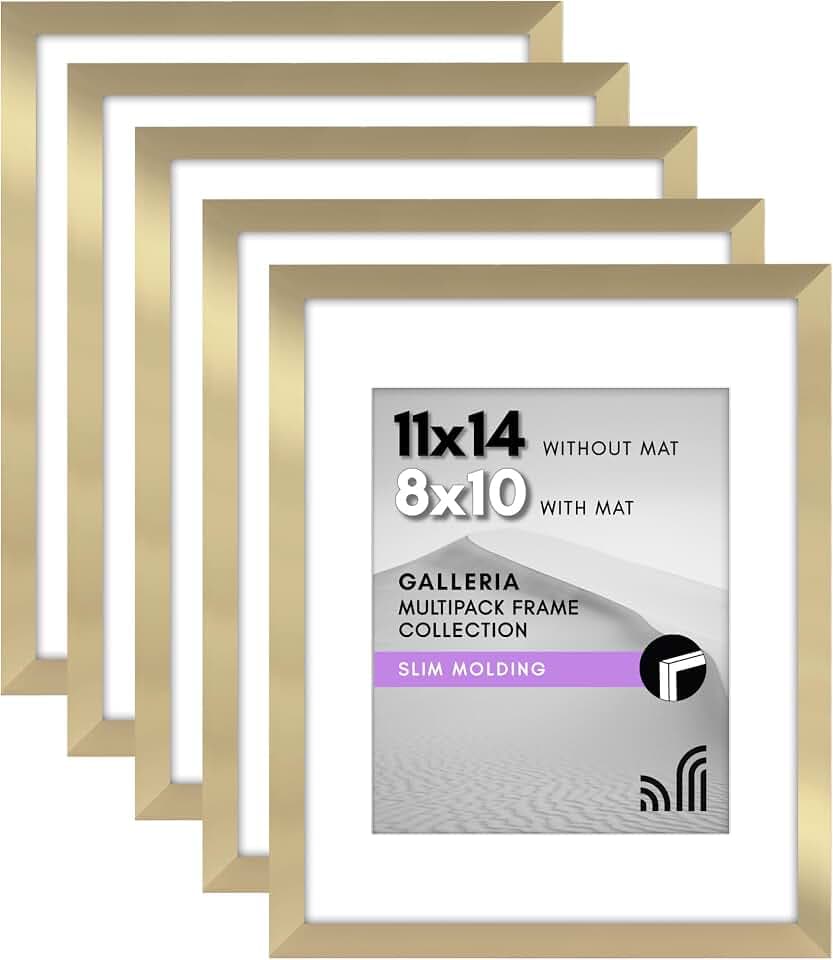 Americanflat 11x14 Picture Frame 5-Pack - Matted to 8x10 - Gold