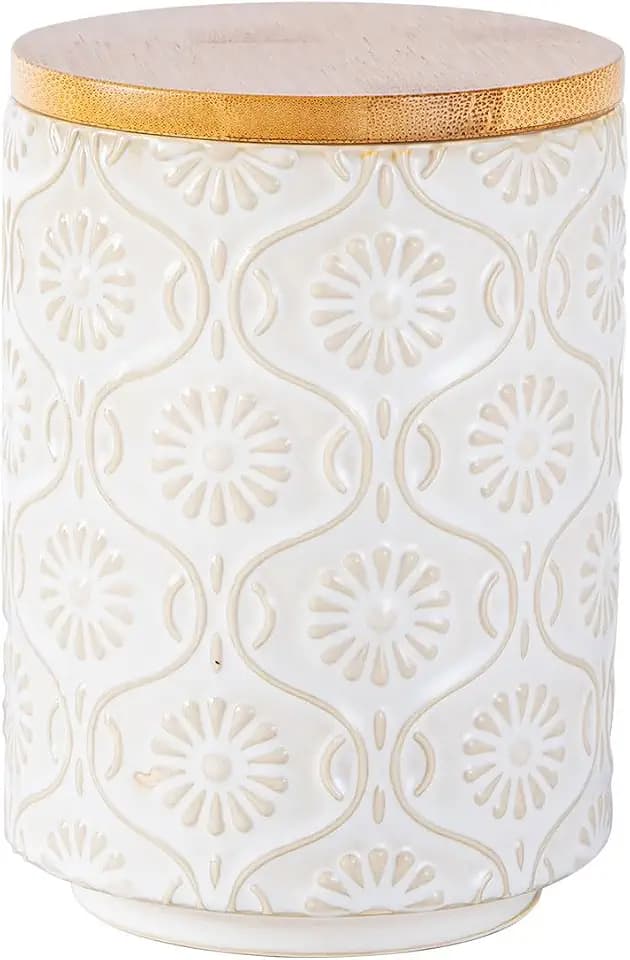 TEATALK Ceramic Canister with Airtight Lid, Perfect for Coffee, Sugar, Tea Storage, 23 Fl Oz, White