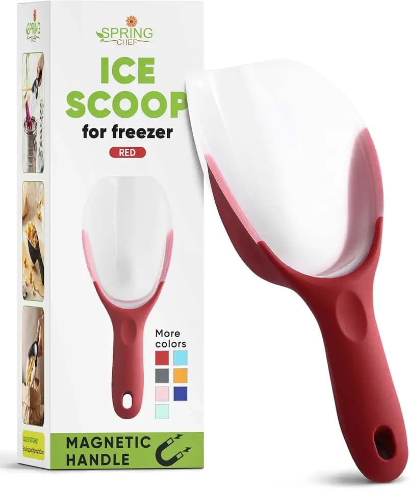 Spring Chef Magnetic Ice Scoop for Freezer, BPA-Free Food Scooper, Red