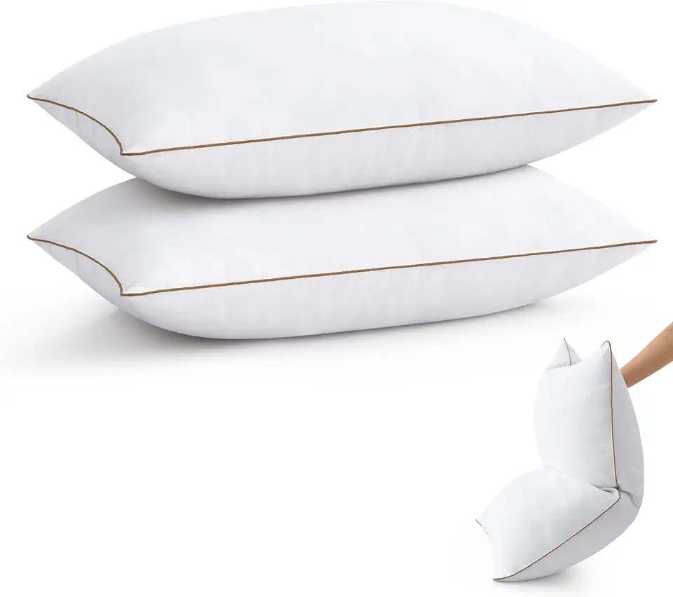 puredown® Goose Feather Down Pillows Queen Size Set of 2, Fluffy Bed Pillow for Sleeping with 100% Cotton Cover, Medium Firm Luxury Hotel Collection Pillow for Back, Stomach or Side Sleeper