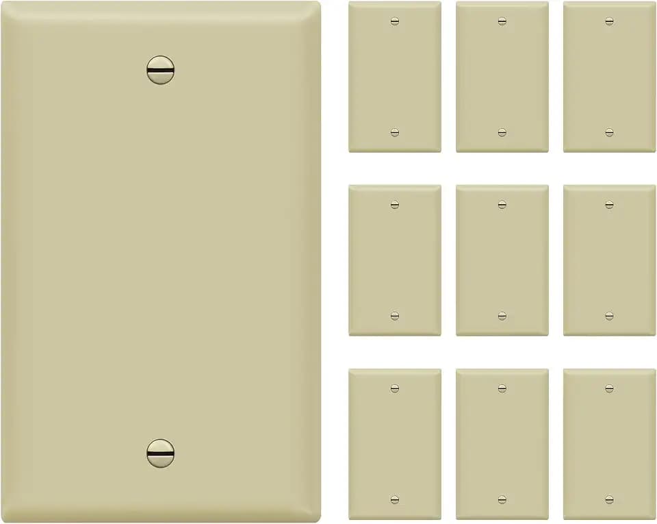 ENERLITES Blank Device Wall Plate, Gloss Finish, Standard Size 1-Gang 4.50" x 2.76", Polycarbonate Thermoplastic, 8801-I-10PCS, Ivory (10 Pack)