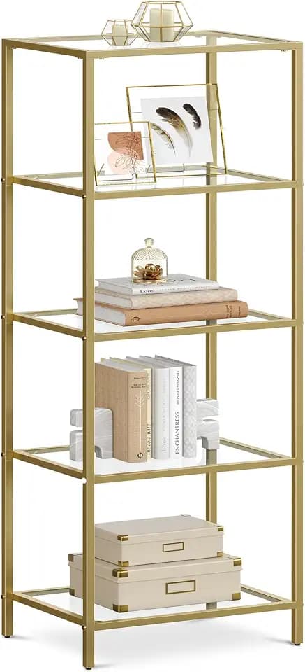 VASAGLE Bookcase Bookshelf, Tempered Glass Bookshelves, Steel Frame