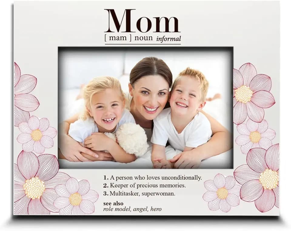 BELLA BUSTA-Mom Dictionary Definition Picture Frame-Mama, Mommy, Mum- Mother's Day, Christmas, Birthday Keepsake-UV Print Floral Design (5x7 Horizontal)