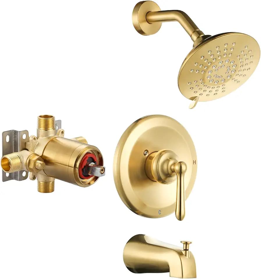 Bathtub Shower Faucet Set with Valve, 6-Inch Showerhead and Tub Spout