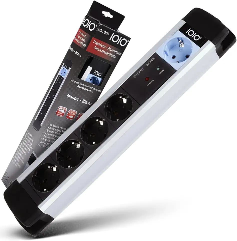 IOIO MS 2500 Steckdosenleiste 5-Fach | Energiesparende Mehrfachsteckdose mit Kindersicherung | Steckerleiste Überspannungsschutz mit 45° Anordnung | Mehrfachstecker mit 1,5 m Kabel | Power Strip