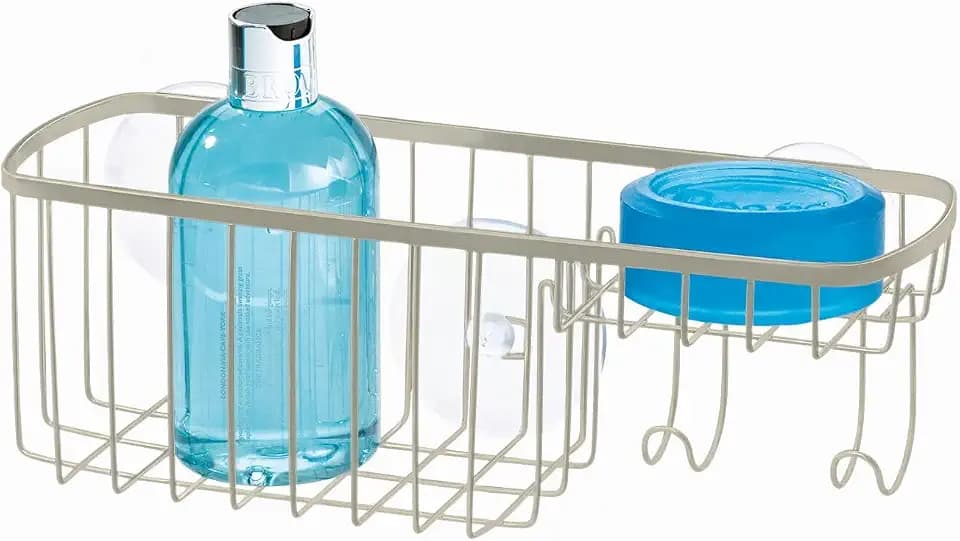 iDesign Gia Collection Suction Shower Basket, Satin