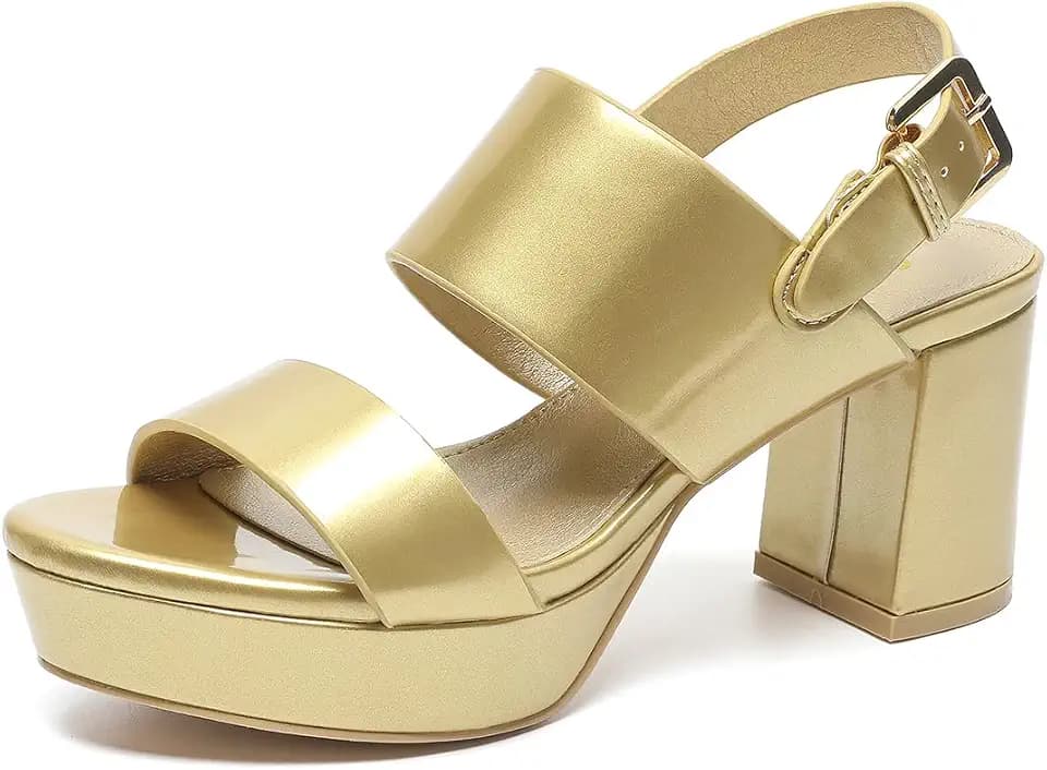 Amoji Women 3 Inch Block Heels Platform Strap Chunky Heeled Sandals 328