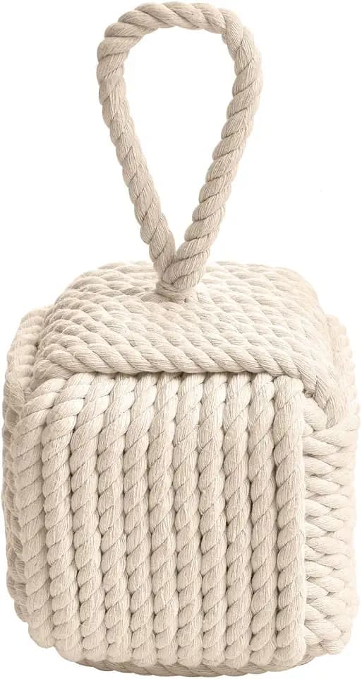 Pomeat Decorative Nautical Door Stop, Sailors Knot Rope Stopper, Weighted Heavy Doorstop for Bedroom & Living Room, Window Wedge & Bookend - 5.2 inch (White)
