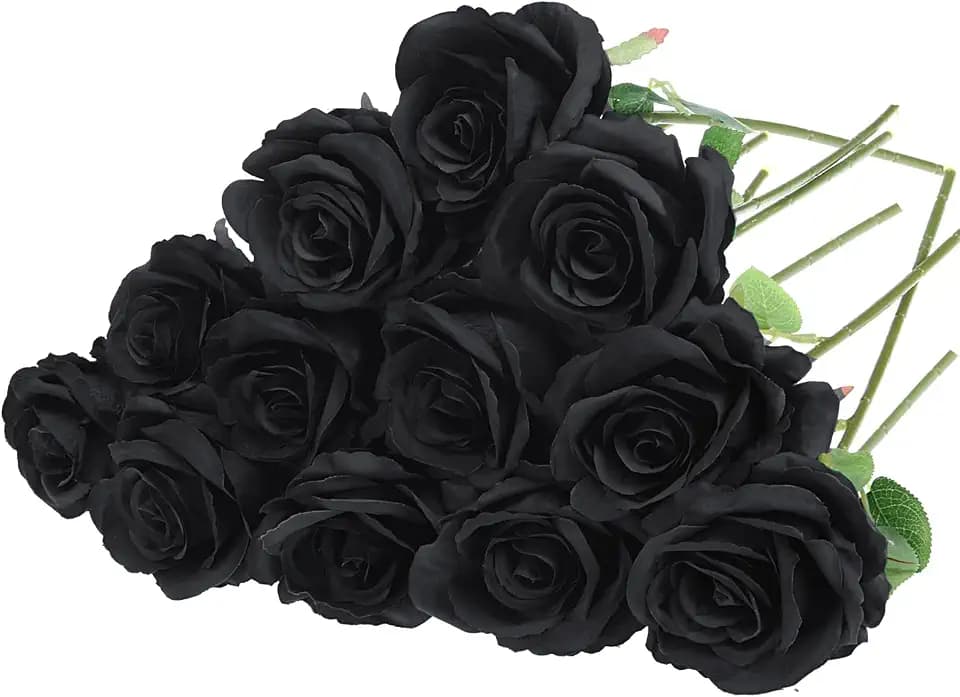 Felice Arts 12 Pack Black Roses Halloween Artificial Flowers