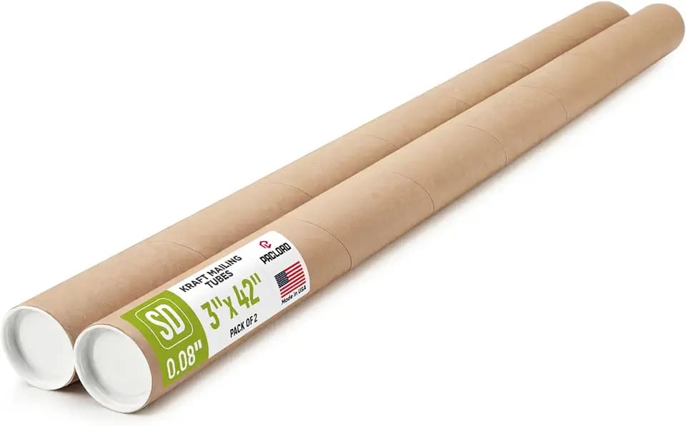 3" x 42" Made in USA Kraft Paper Mailing Tube, 2 Tubes, 4 Caps