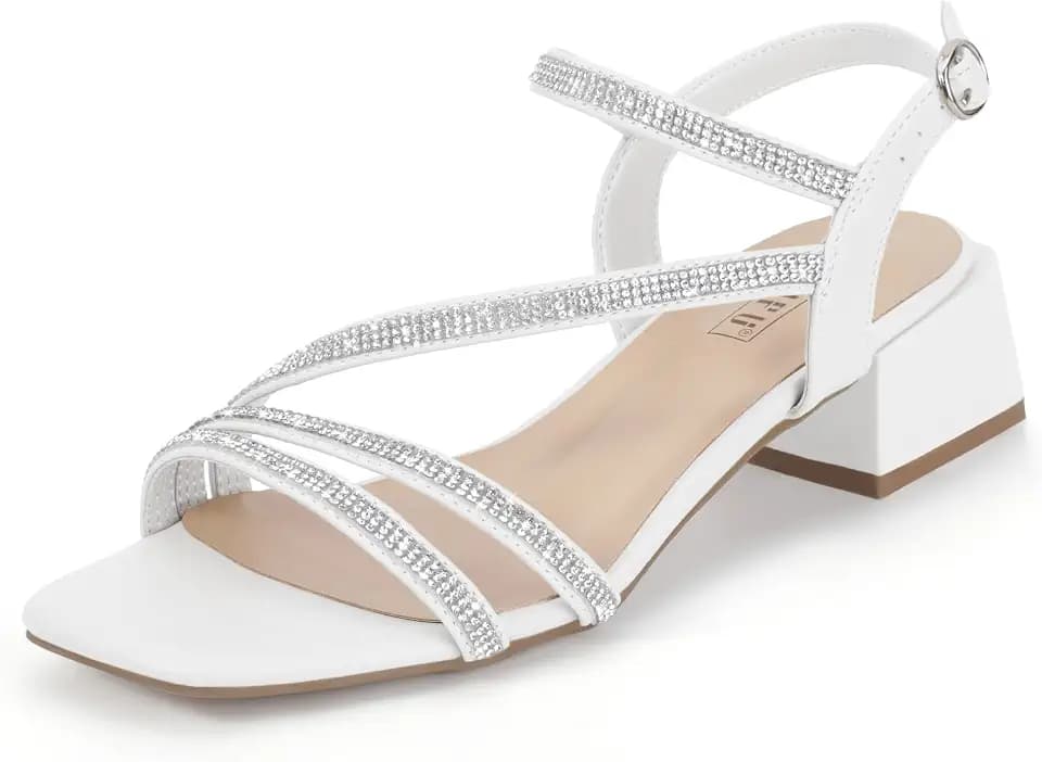 IDIFU IN2 Women's Rhinestone Low Heels Sparkly Dressy Block Heeled Sandals
