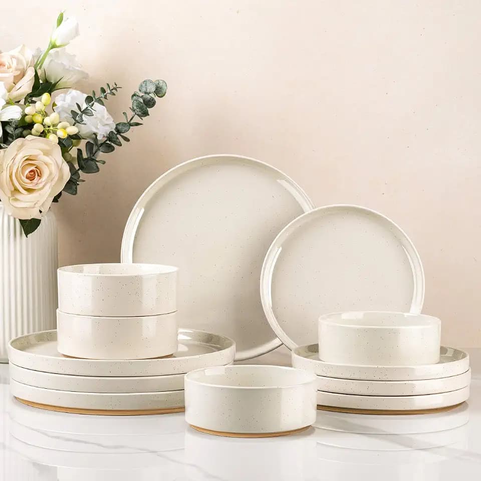 AmorArc Stoneware Dinnerware Sets for 4,12 Pcs Plates and Bowls Set