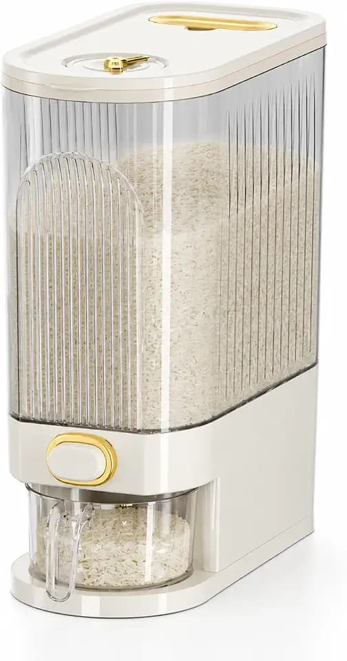 22-Pound Transparent High-Capacity Rice Bin Features a Lid, Time Scale, and Measuring Cup,a Sealed Moisture Proof Grain Storage Container Suitable for Storing Rice, Corn, and More. (22, Pounds)