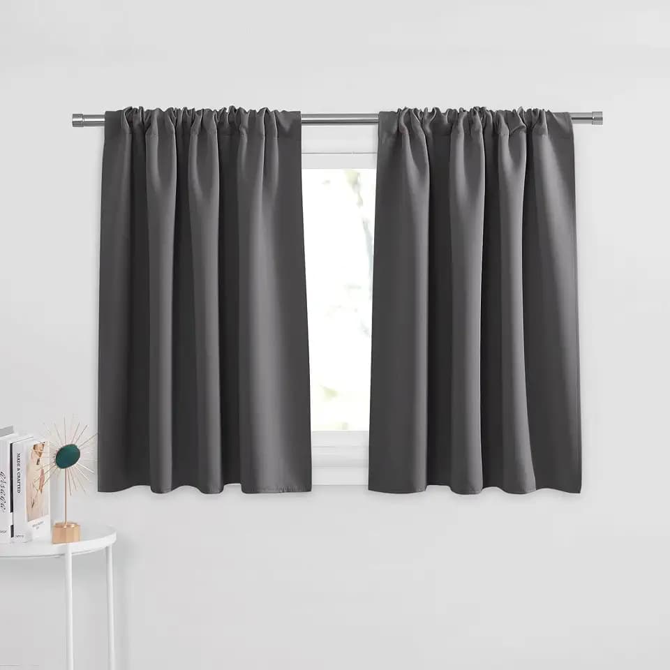 PONY DANCE Grey Short Window Curtains for Kitchen 36 inch Long, 2 Panels Set Half Window Drapes for Bedroom Basement, Blackout Small Curtains for Travel Trailers, Width 29 x Length 36 inches