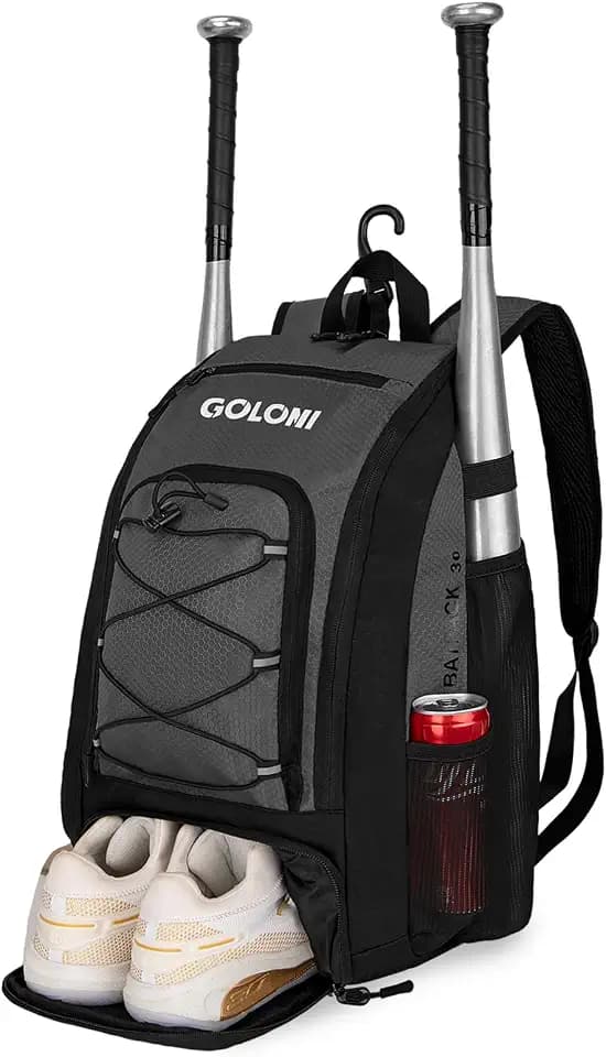 Goloni 40L Baseball Bag, Softball Bat Bag with Shoes Compartment,Fence Hook,Backpack for Baseball, T-Ball & Softball Equipment & Gear