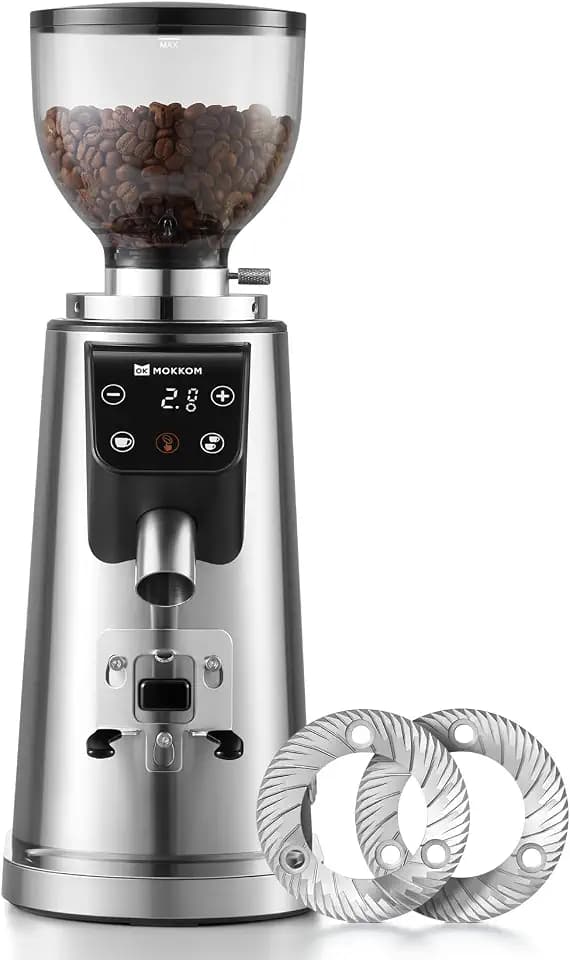 MOKKOM 64mm Flat Burr Coffee Grinder, Espresso Grinder,100 Grind Settings