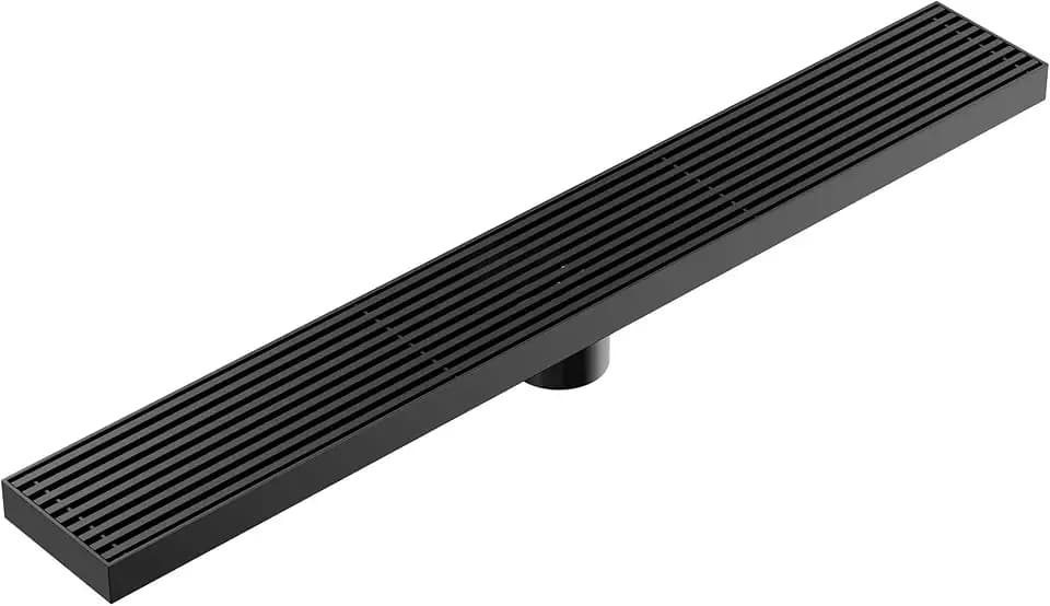 24 Inch Linear Shower Drain, Matte Black Rectangular Floor Drain with Removable Grate, SUS304 Stainless Steel, High Flow Capacity and cUPC Certified