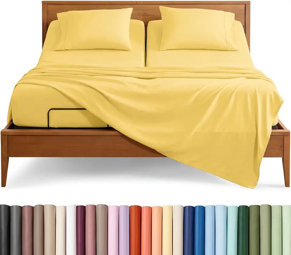 Bare Home Sheet Set - 1800 Ultra-Soft (Split Head Flex King, Lemon Drop)