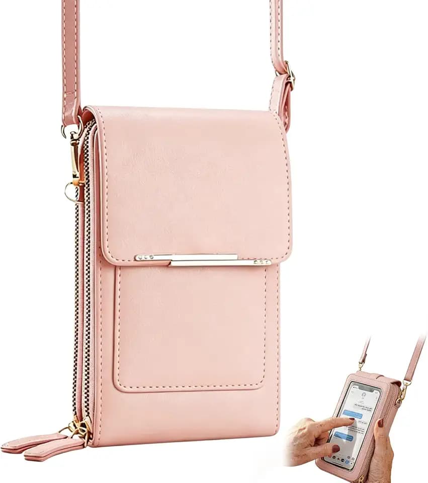 Phone Purse,2026 Trendy Pink Minimalist Elegant Women's Touchscreen Crossbody Phone Wallet
