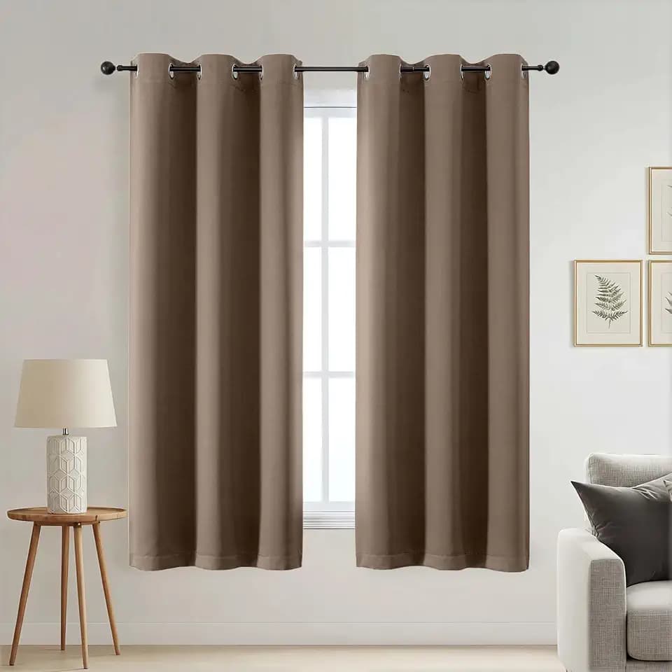 Blackout Curtains 63 Inch Length - Solid Thick Soft Fabric Thermal Insulated Grommet Blackout Curtains for Bedroom Dining Room, 2 Panels, Brown, 2x40Wx63L Inches