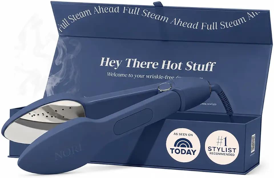 Nori Press Travel Steam Iron - Handheld Iron With 6 Fabric Settings - Navy