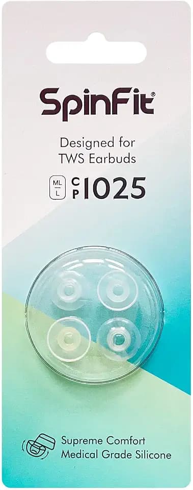 SpinFit CP1025 für True Wireless Earbuds passend für Jabra 75T, Galaxy Buds 2, Pixel A-Serie und mehr, L/ML - Patentierte Silikon-Ohrstöpsel zum Ersatz (2 Paar) (für Düsendurchmesser von 4–5,5 mm)