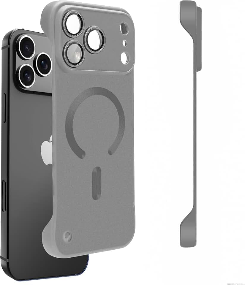 Omio Magnetic Slim Case for iPhone 17 Pro Compatible with MagSafe, Matte PC Ultra-Thin Bumper Frameless Borderless Minimalist Design with Camera Lens Protector for Men Women, Gray
