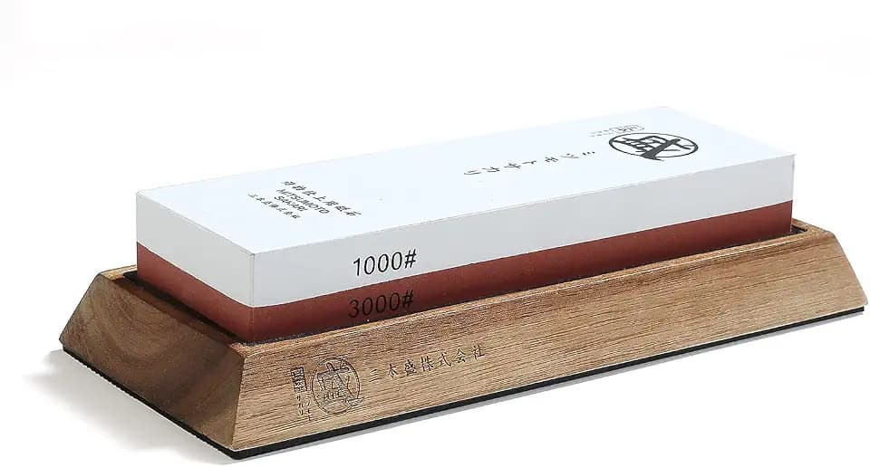 MITSUMOTO SAKARI Japanischer Messerschärfer, professionelle Küche, 1000/3000 Körnung, Messerschärfer, Stein, rutschfester Bambussitzschärfer
