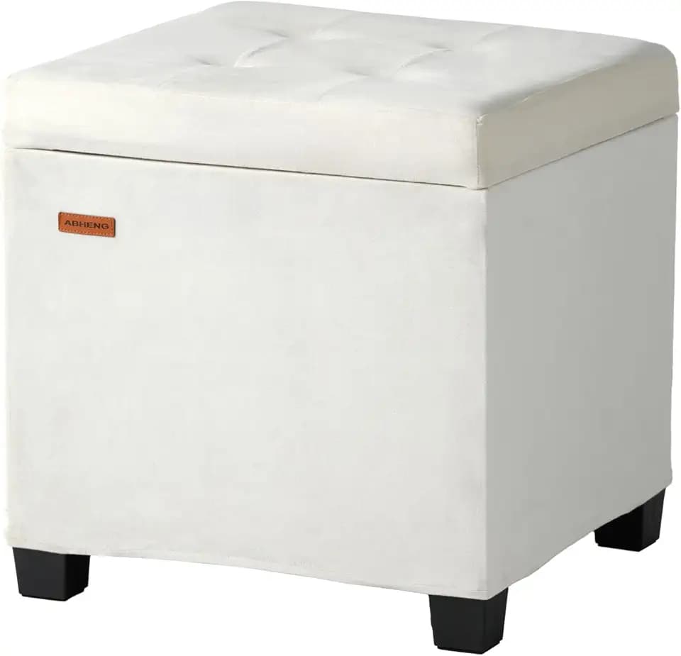 ABHENG Steel Frame Square Ottoman with Storage Off White UASND64W