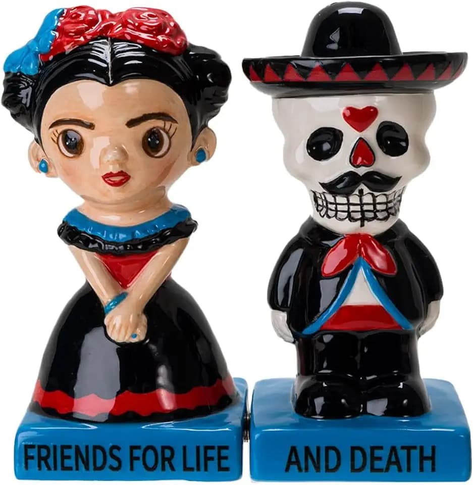 Pacific Giftware Día de Los Muertos Inspired Decorative Salt and Pepper Shakers Set Friends for Life and Death Kitchen Dinning Table Home Decor 3.9"H