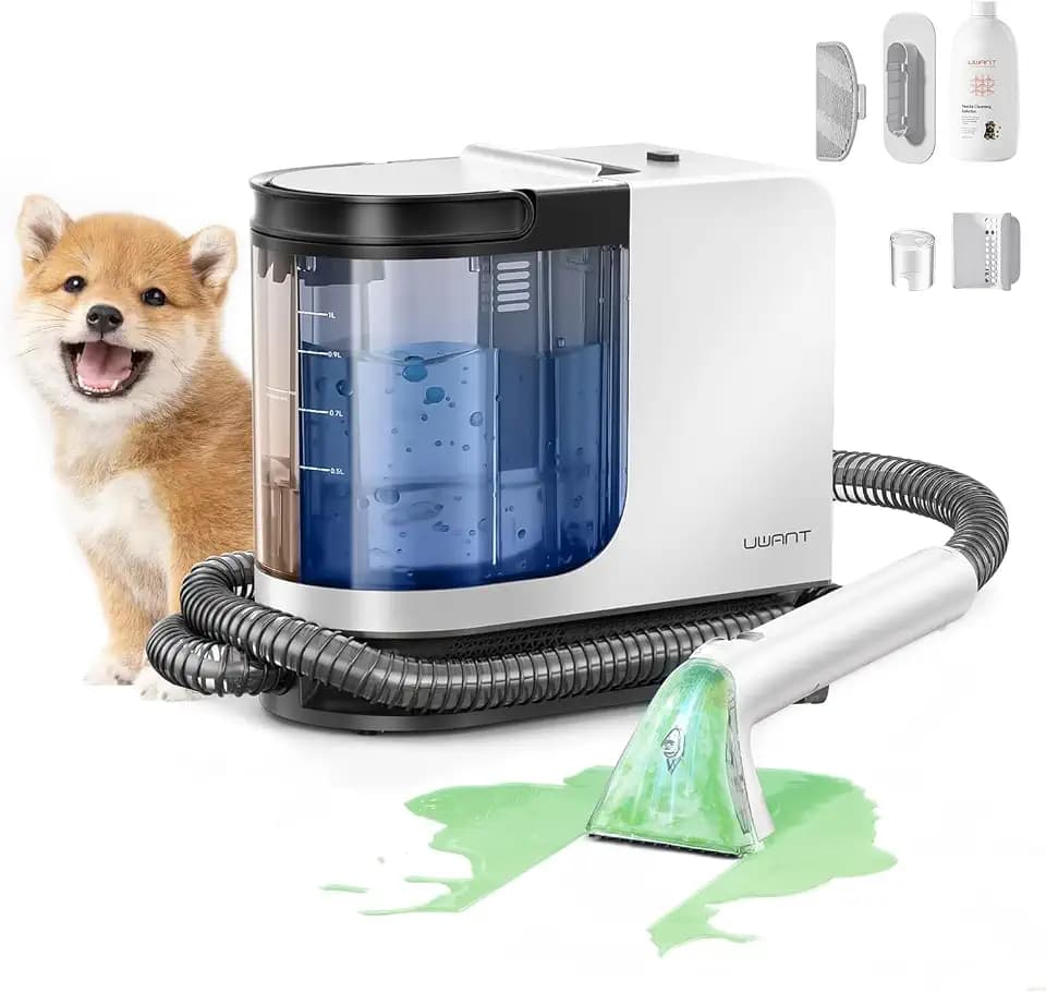 uwant Portable Carpet Cleaner 18Kpa Powerful Suction Carpet Cleaner Machine for Pets, Cars, Furniture with Cleaning Tools& Solution Low Noise Technology Upholstery Cleaner for Home, Rugs, Spot
