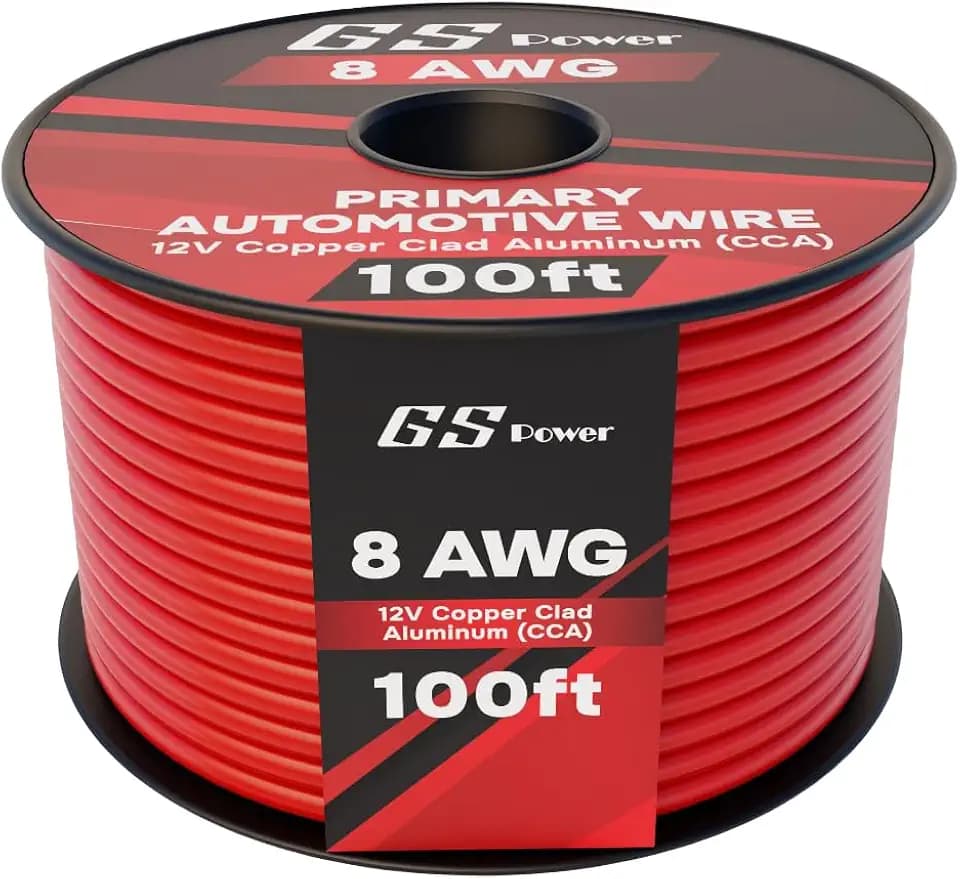 GS Power 8 Gauge Wire 100ft CCA - Red Automotive Electrical Speaker Wire