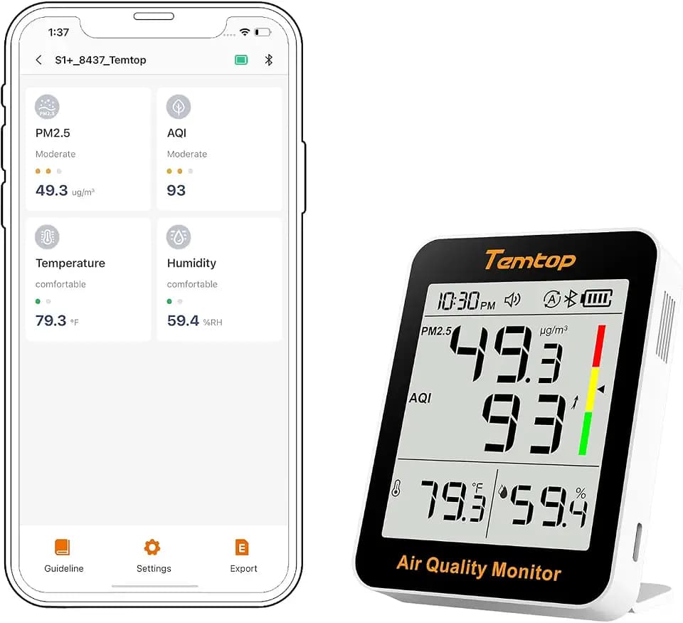 Temtop S1+ Smart Air Quality Monitor with Indoor Thermometer Hygrometer