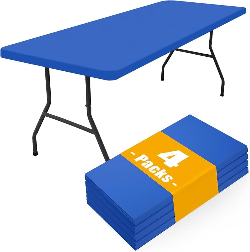 Smiry 4 Pack Elastic Fitted Polyester Tablecloths for 6 Foot Tables