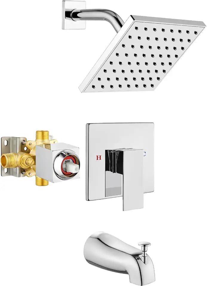 Heyalan 6-Inch Shower Faucet Set with Tub Spout and Valve,Polished Chrome