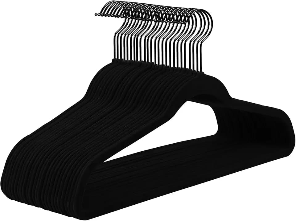 MIZGI All Black Velvet Hangers 60 Pack,Premium Flocked Clothes Hangers Non-Slip Felt Hangers,Sturdy Black Hangers Heavy Duty Coat Hangers,Durable Suit Hangers for Space Saving, No Hanger Marks