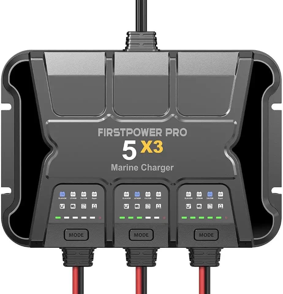 3 Bank Marine Battery Charger 5X3, 15A (5A/Bank) - 12V Boat Charger