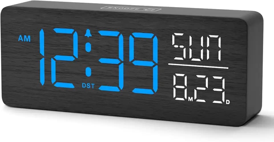 Peakeep Wooden Digital Alarm Clock Large Display, Textured Decoration