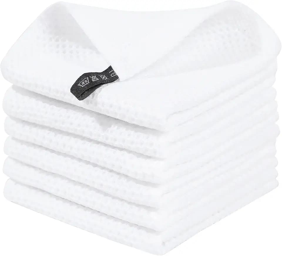 Homaxy 100% Cotton Waffle Weave Kitchen Dish Cloths 6-Pack, White